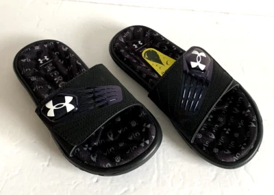 Under Armour UA Mercenary No Tags 3023781-001 Youth Black Slides Size 3 - Image 1 of 4