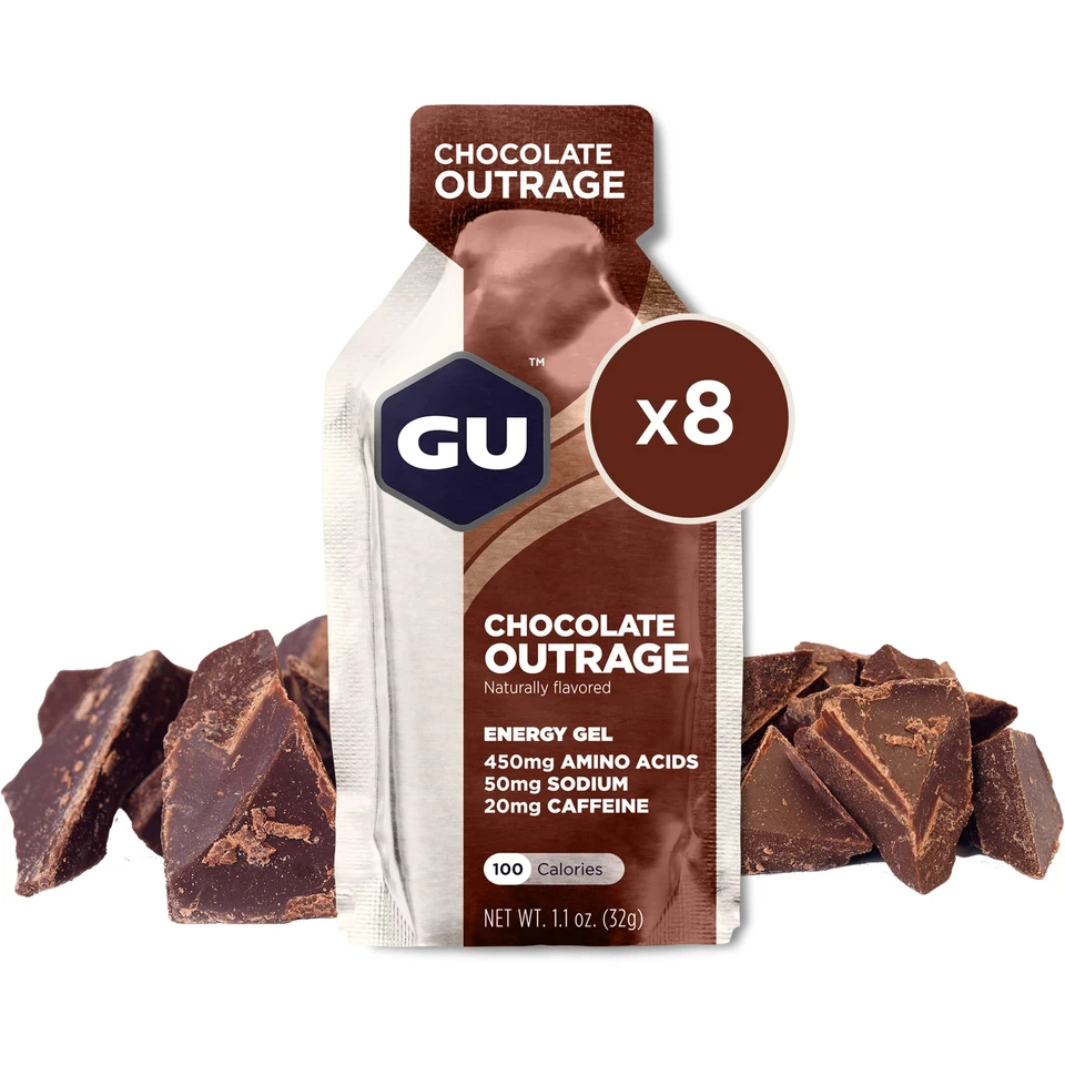 GU Energy Gel Chocolate Outrage 8 Count Portable Sports Nutrition Pack - Image 1 of 4
