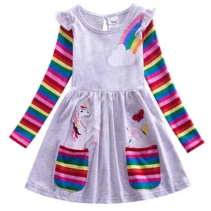 Vestido de fiesta de unicornio para bebé niña arco iris manga larga vestido de princesa - Imagen 1 de 15