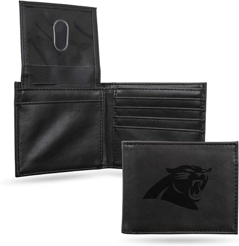 Carolina Panthers NFL Men's Laser Engraved Tri-Fold Wallet Black By Rico Cover