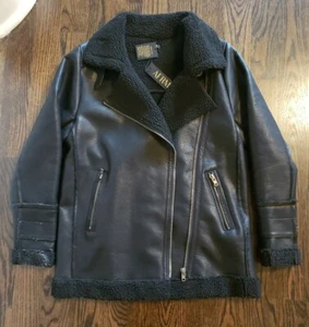 NEW AFRM OPHELIA OVERSIZE BLACK FAUX LEATHER SHEARLING MOTO SHERPA JACKET - XL - Picture 1 of 12
