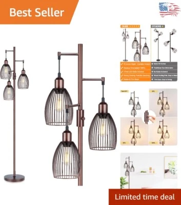 Industrial Farmhouse Floor Lamp with Stepless Dimming and Elegant Cage Shades - Image 1 of 4