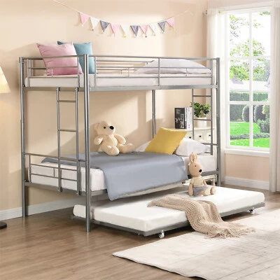 Twin Over Twin Bunk Bed Heavy Duty Metal Bunk Bed Frame w/ Trundle Bed - Image 1 of 4