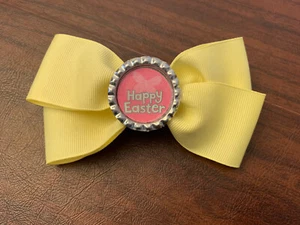 Happy Easter Pastel Yellow 4.5-Inch Bottle Cap Hair Bow - Picture 1 of 11