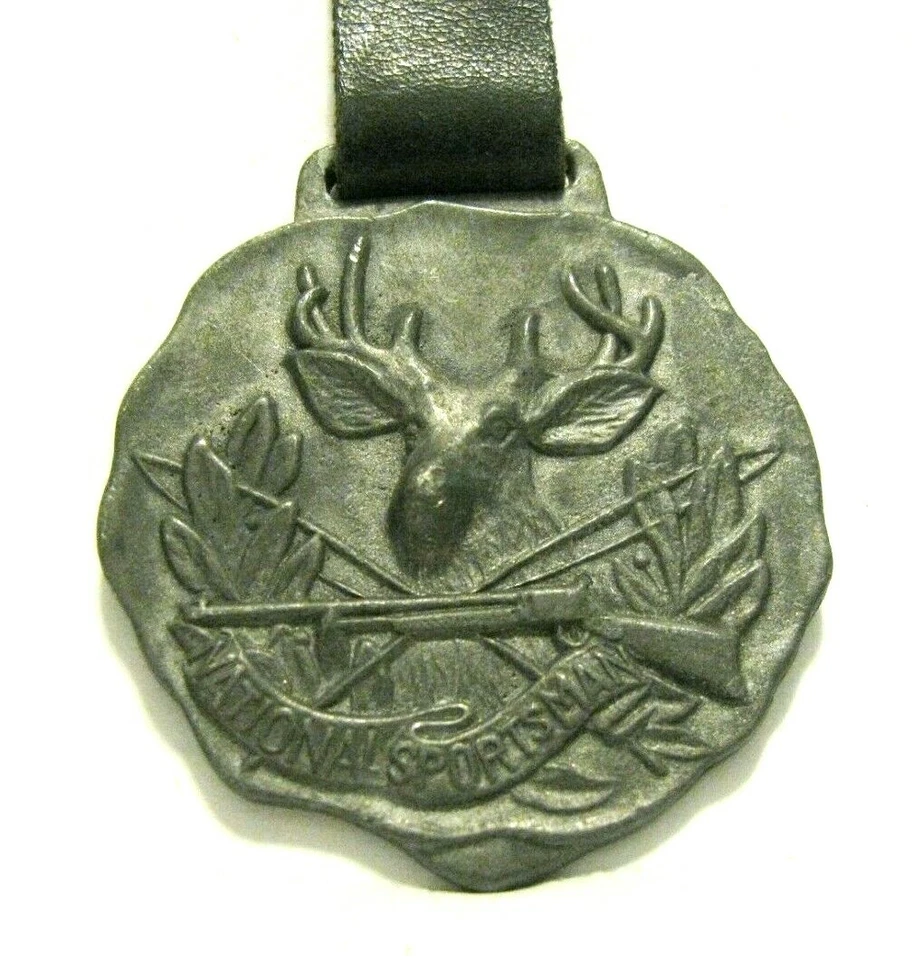 Reloj Bolsillo Llavero Revista National Sportsman Ciervo Cola Blanca Buck Pistolas Peltre 3D Foto 1 de 4