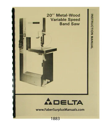 Delta 20" Metal-Wood Bandsaw 28-3x5 28-345 others Instruction Parts Manual #1883 - Image 1 of 4
