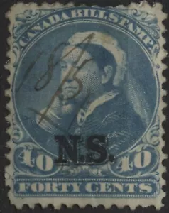 Canadá 1868 VanDam #NSB14 40c azul, sello de billetes de Nueva Escocia, usado - Imagen 1 de 2