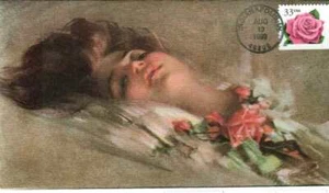 S&T Cachets (Tom O'Hagan) 3052 Pink Rose Lady with Rose - Picture 1 of 1