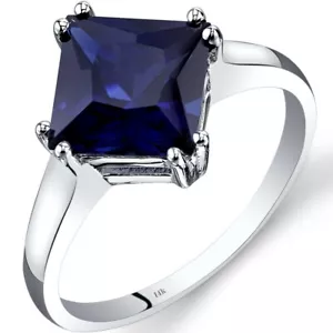 Anillo solitario de zafiro de oro blanco de 14 K creado en laboratorio corte princesa de 3,25 quilates - Imagen 1 de 5
