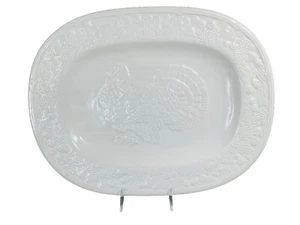 Martha Stewart FOREST GROVE TURKEY Stoneware 18.5 X 14.5 Platter Embossed White - Picture 1 of 11