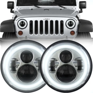 7" Chrome Halo LED Projection Headlights for 1997 - 2018 Jeep Wrangler JK JKU TJ - Picture 1 of 10