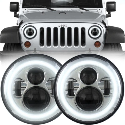 7" Chrome Halo LED Projection Headlights for 1997 - 2018 Jeep Wrangler JK JKU TJ - Image 1 of 4