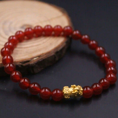 Brazalete de cuentas de bebé Lucky Pixiu de oro amarillo puro 999 de 24 quilates para mujer 1 pieza Foto 1 de 4