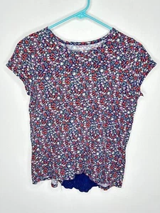 Gap Floral Top Girls Size XXL 14 Blue Short Sleeve Lace Detail - Picture 1 of 4