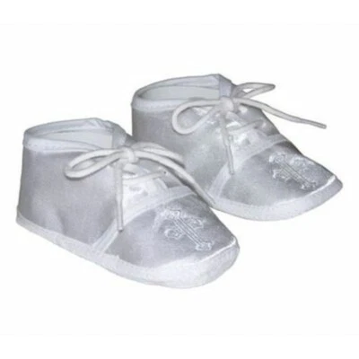 Elegant Kids Baby Boys Satin Christening White Lace Cross Baptism Shoes, 0-6 Mo - Image 1 of 4