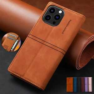 For iPhone 15 Pro Max 14 13 12 11 XS XR Magnetic Leather Card Wallet Case Cover - Picture 1 of 50