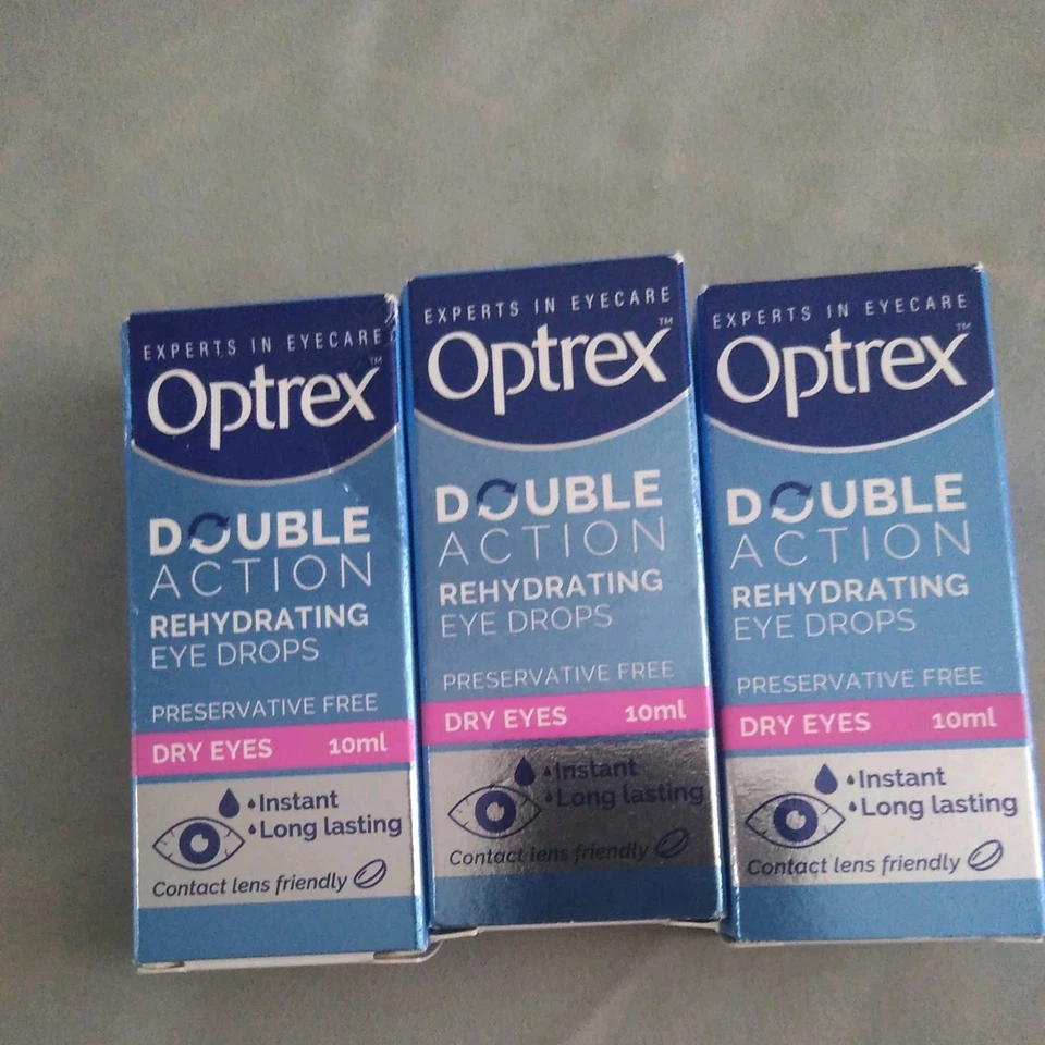 3 x Optrex Double Action Drops Dry Eyes 10ml