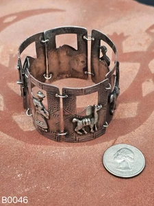 Bracciale Vintage Argento Sterling 5 Pannelli Lama Peruviana - Foto 1 di 5