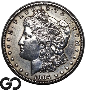 1904 Morgan Silver Dollar Coin, Unc Details Cleaned - Picture 1 of 3