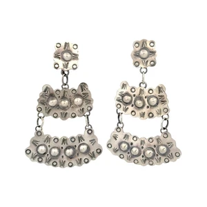 Gabrielle Yazzie, Earrings, Sterling Silver, Navajo Handmade, 3" - Picture 1 of 4