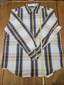 Timberland Shirt Men XL long sleave cream with tan and blue stripes. loose fit - Picture 1 of 6