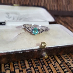 925 Sterling Silber Ring, echter sambischer Smaragd Ring, Größe S US 9, 925 Silber - Bild 1 von 8