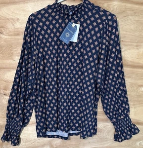 NWT democracy Woman 1X Blouse Blue Ruffle Collar Cuffs Long Sleeve Preppy - Picture 1 of 7