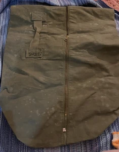 VINTAGE US Military Canvas Duffle Bag Talon Zipper Handle Army Hickory Stripe - Picture 1 of 4