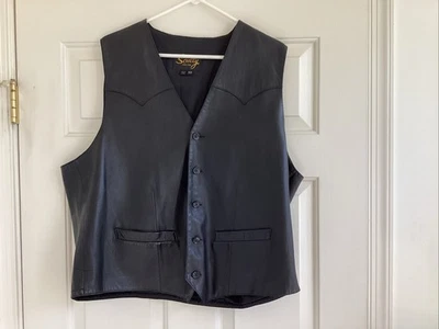 Chaleco Scully Para Hombres XL Cuero Concho Western Rancher Vaquero Frontera Negro Foto 1 de 4