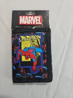 New Spiderman Marvel  Trifold Wallet New Bioworld Nylon Peter Parker Retro  A13 - Image 1 of 4