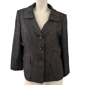 Le Suit Petite Damen Blazer Jacke dunkelgrau strukturiert einreihig Größe 14P - Bild 1 von 6