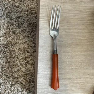 Vintage Bakelite stainless steel fork Butterscotch handle, USA - Picture 1 of 7