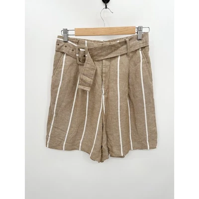 Universal Thread Mujer Nuevo con Etiquetas Tostado Rayas Mezcla de Lino Bolsa de Papel Pantalones Cortos de tiro alto Pequeños Foto 1 de 4