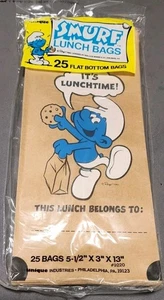 VTG 1983 25 Smurfs Paper Lunch Bags NOS Sealed - Picture 1 of 6