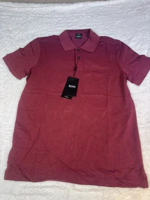 NWT BOSS Hugo Boss Slim Fit Short Sleeve Collared Polo Shirt Maroon Men's Size M - Image 1 of 4