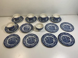 Vtg Set Libertyware Blue Staffordshire Ironstone Plates, Cups & Saucers 18 Piece - Picture 1 of 12