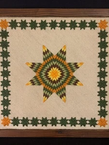 Vtg Petit point Crewel Yarn Embroidery Bethlehem Star Finished Framed 15” - Picture 1 of 12