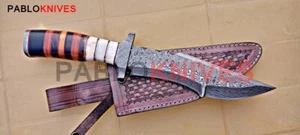 15" Handmade Damascus Steel Hunting Battle Ready Bowie Knife Micarta Handle - Picture 1 of 3