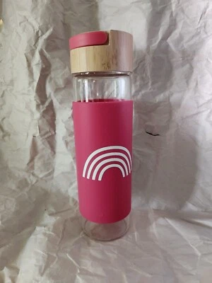 粉红色玻璃水壶硅胶套竹盖和手柄不倒翁 9 1/4 — 第 1/4 张图片