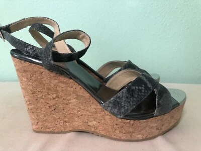 NUEVAS Sandalias de Cuña Jimmy Choo Papiro Cuero Serpiente Tacones de Corcho EU 42 US 11.5 Foto 1 de 4