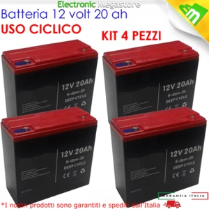 4 BATTERIE PIOMBO 12V 20AH USO CICLICO 6-DZM-20 6-DZM-22 BICI SCOOTER ELETTRICA - Foto 1 di 1
