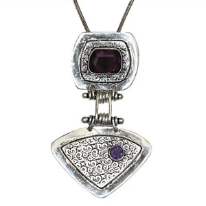 Set Amethyst Pendant Earrings Earring Necklace Gifted - Picture 1 of 11