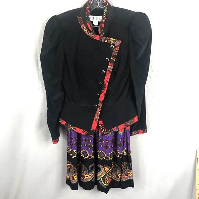 Traje Falda Vintage Ann Tobias Mujer 12 Negro Pana Mangas Abullonadas Retro Años 80 Foto 1 de 4