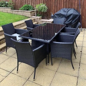 6 Seater Garden Furniture Set Dining Table And 6 Chairs Outdoor Patio Black - Picture 1 of 7