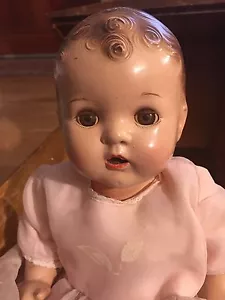 1930's large DREAM BABY doll Jointed Body Sleep Eyes, Open Mouth, W/ Wood Crib - Picture 1 of 12