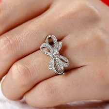 925 Sterling Silver Simulated Diamond Bow Shape Ring In 14k White Gold Plated
