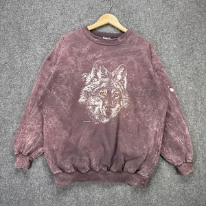 Vintage Wolf Sweatshirt Mens Large Purple 90s USA Arts Unlimited Acid Wash Faded - Picture 1 of 7