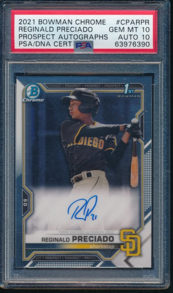 PSA 10/10 REGINALD PRECIADO AUTO 1st 2021 Bowman Chrome Prospects RC GEM MINT - Image 1 of 1