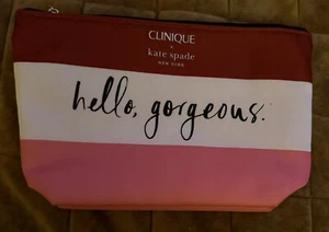 Clinique x Kate Spade Collaboration Makeup Bag Rot Pink Weiß Kosmetiktasche Neu - Bild 1 von 3