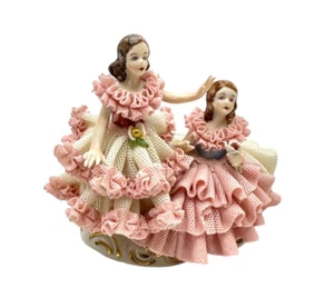 Dresden Lace Figurine 2 Singing Dancing Sisters - Picture 1 of 7